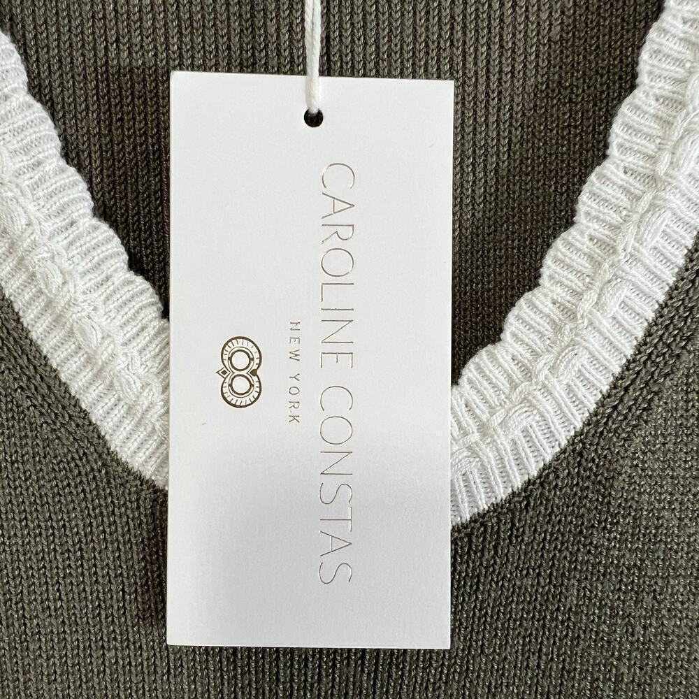Caroline Constas Knit Maxi Dress Large Ribbed Green Minimalist Romantic NEW - Picture 5 of 11
